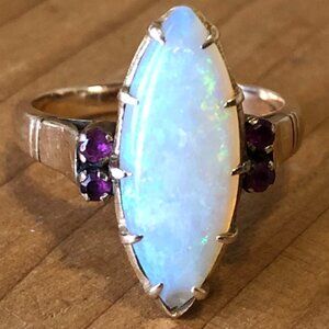 Vintage 14k Gold, Amethyst & Marquise Opal Ring Size 6.5